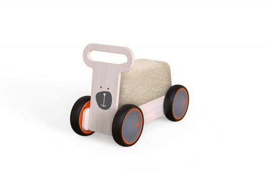 Masinuta ride-on, premergator si carucior de jucarii MamaToyz DriveMe Soft, Ursulet - Jucarie din lemn 3 in 1 - Masinuta ride-on, premergator si carucior de jucarii