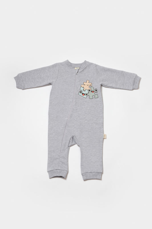Salopeta cu fermoar, Two thread, BabyCosy, 100% bumbac organic, Gri - Salopeta