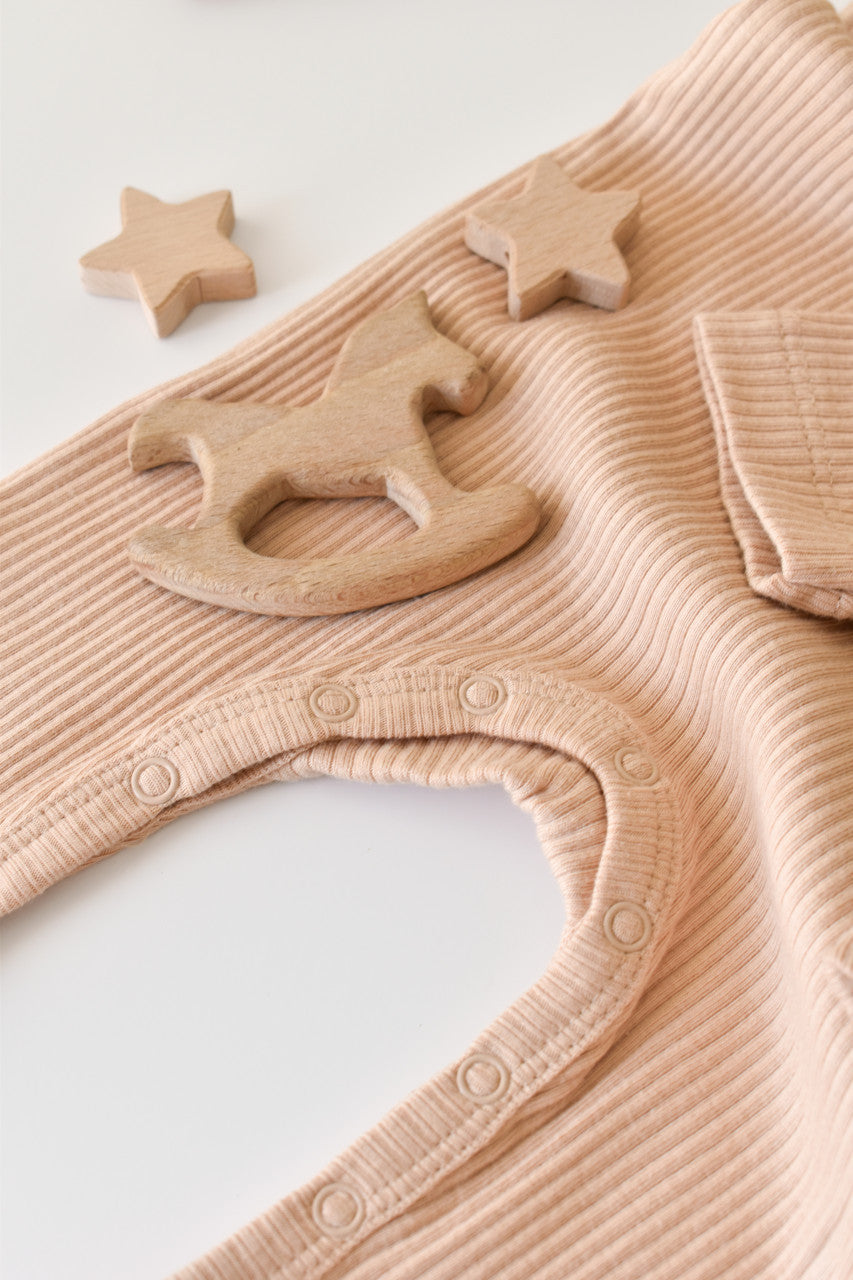 Salopeta cu maneca lunga si pantaloni lungi din bumbac organic si modal - Somon BabyCosy