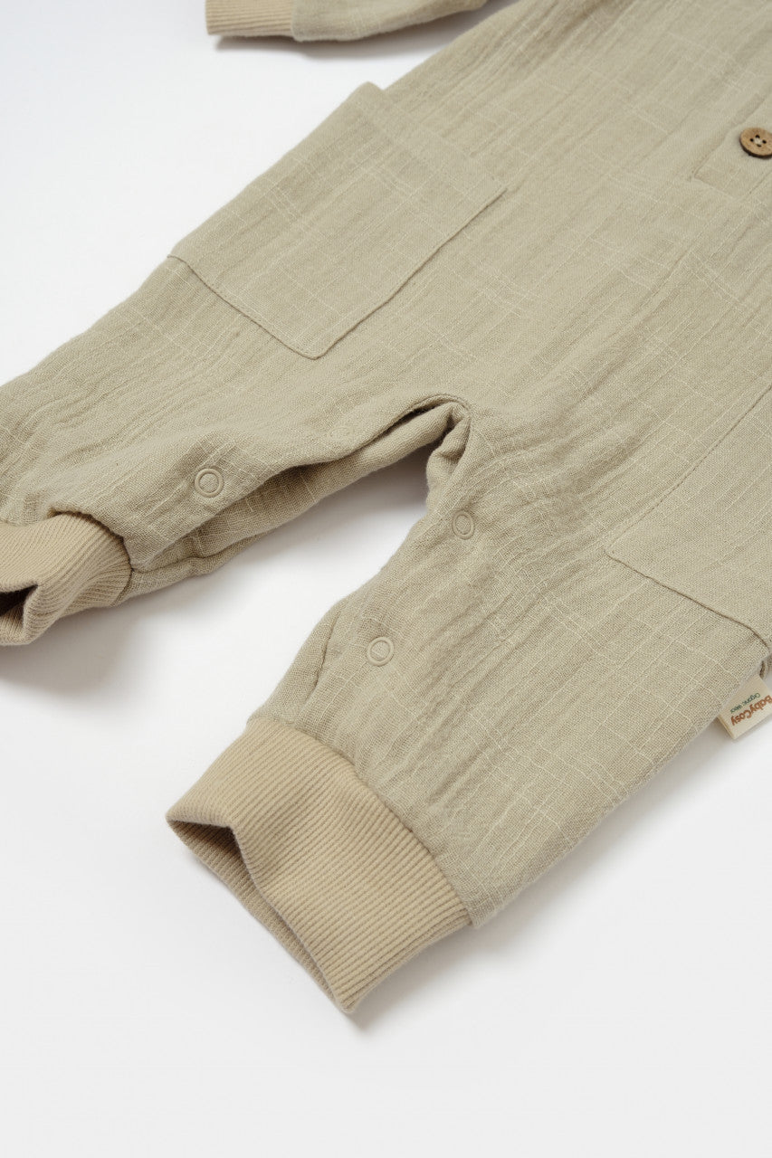 Salopeta cu nasturei, Winter muselin, 100% bumbac - Verde, BabyCosy