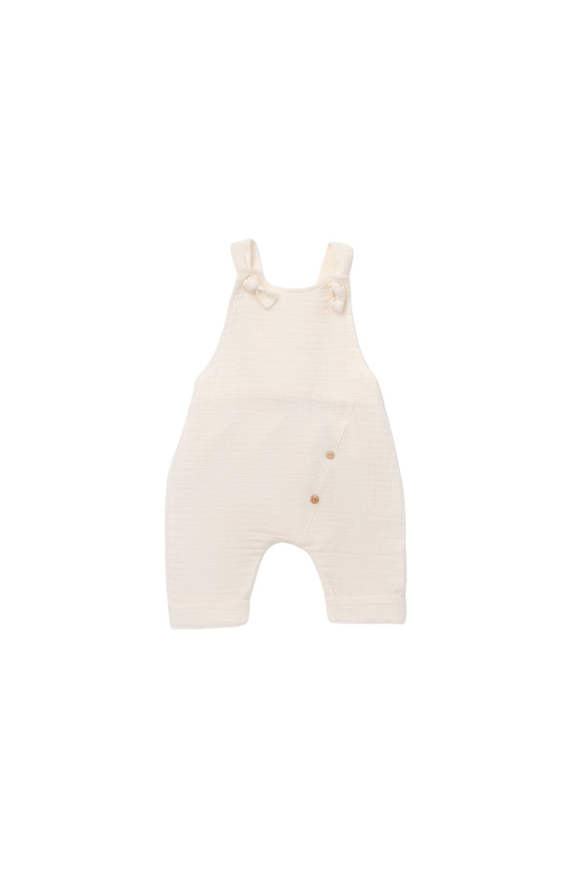 Salopeta de vara cu pantaloni lungi din muselina, BabyCosy, 100%bumbac, ecru