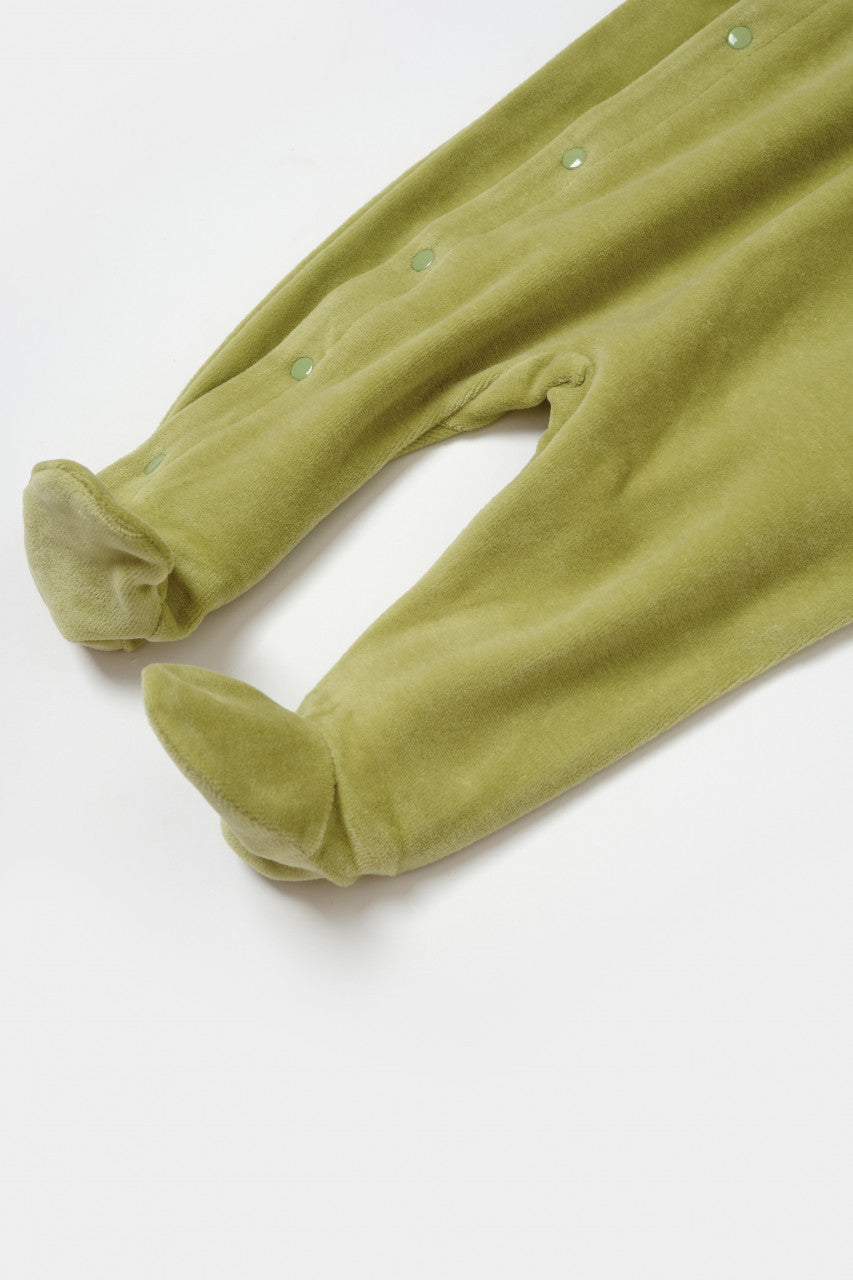 Salopeta Elefant cu maneca lunga si botosei din 80%bumbac organic si 20% poliester - Verde, BabyCosy