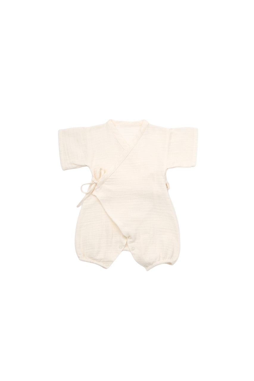 Salopeta petrecuta din muselina, BabyCosy, 100% bumbac organic, Ecru
