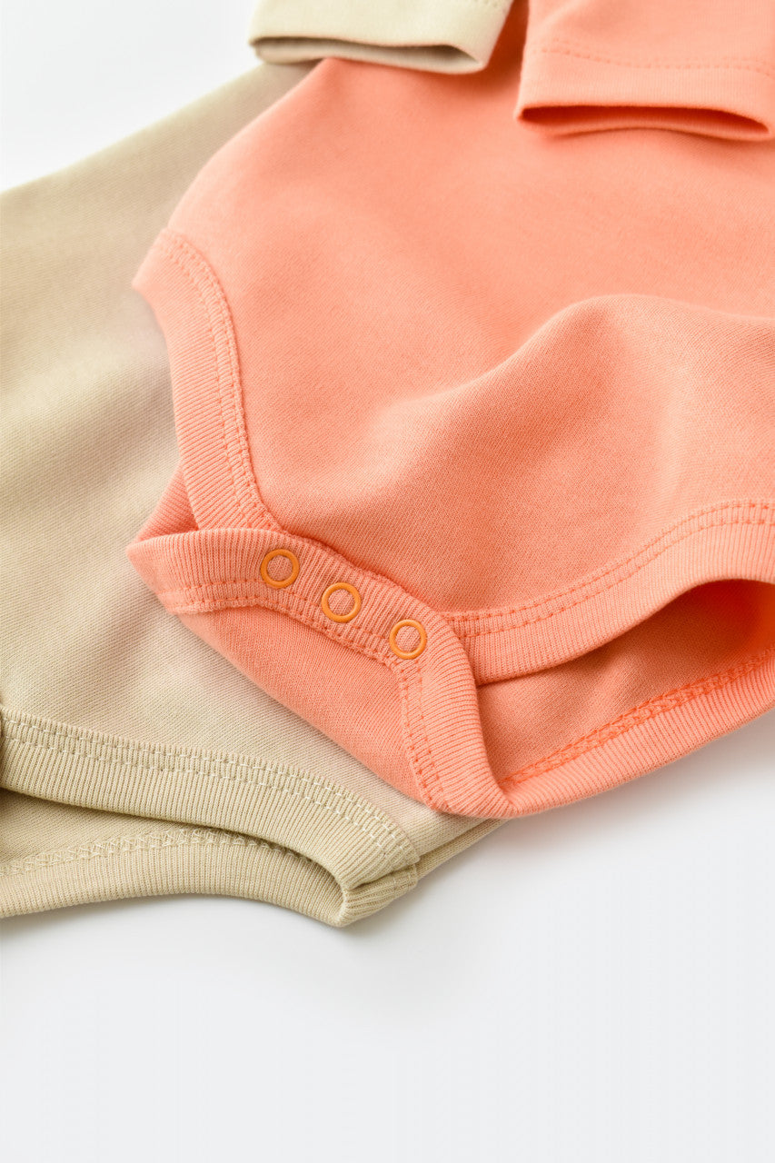 Set 2 body-uri cu maneca lunga bebe unisex -100% bumbac organic - Roz/Crem, BabyCosy