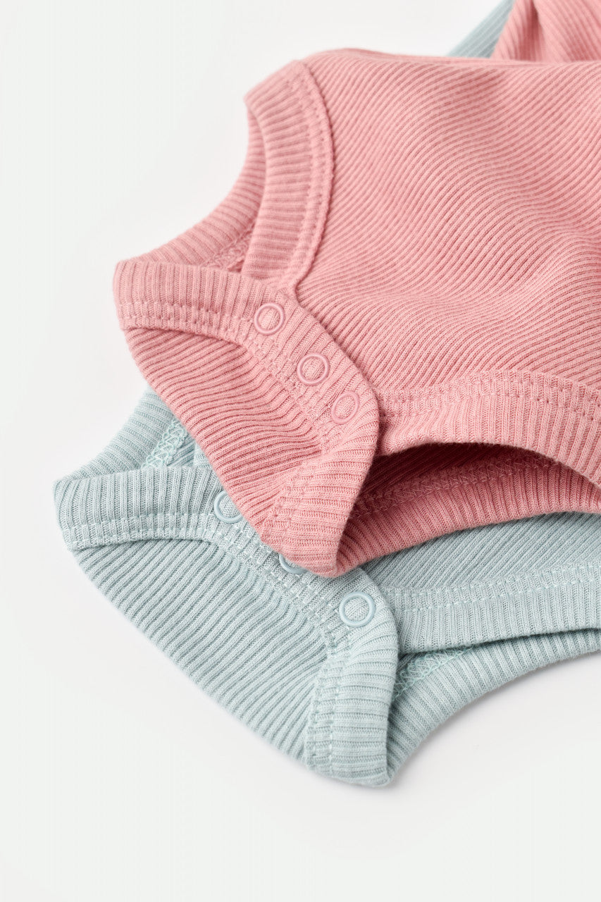 Set 2 body-uri cu maneca lunga bebe unisex din bumbac organic si modal - Mint/Rose, BabyCosy