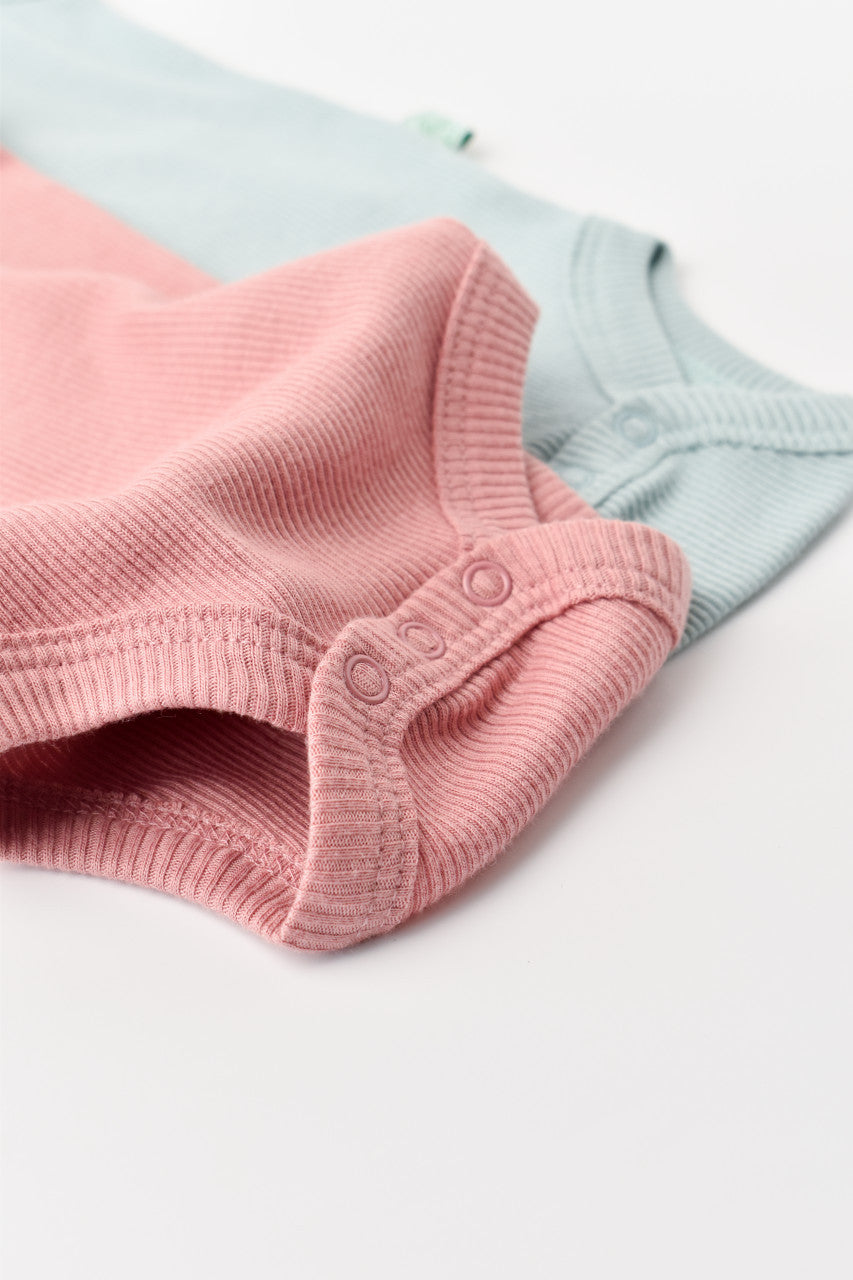 Set 2 body-uri fara maneci bebe unisex din bumbac organic si modal - Mint/Rose, BabyCosy
