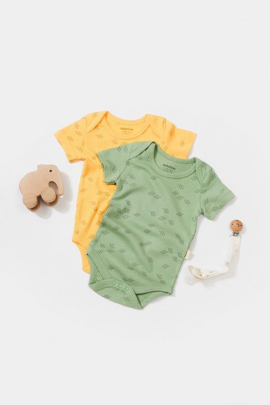 Set 2 body-uri Printed, BabyCosy, 50% modal+50% bumbac, Lamaie/Verde - Body