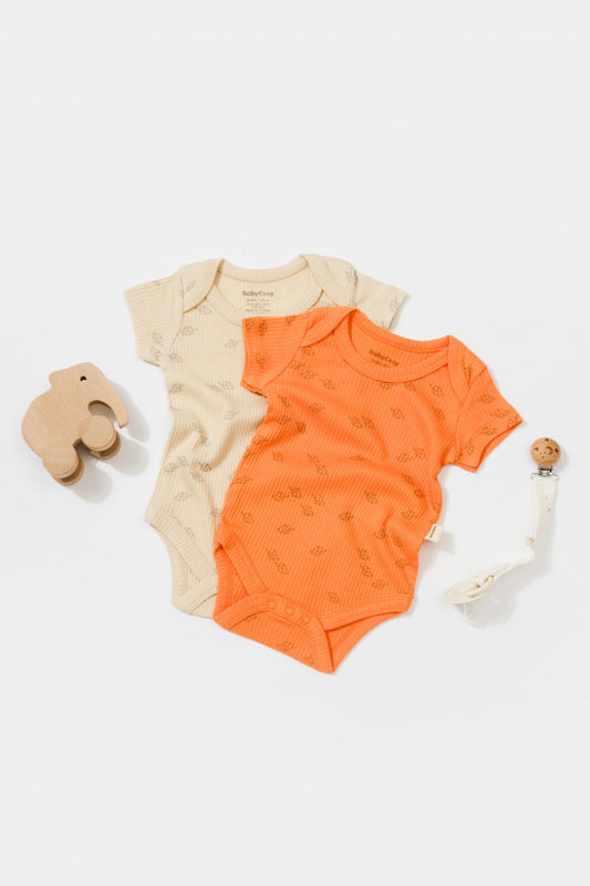 Set 2 body-uri Printed, BabyCosy, 50% modal+50% bumbac, Stone/Apricot - Body