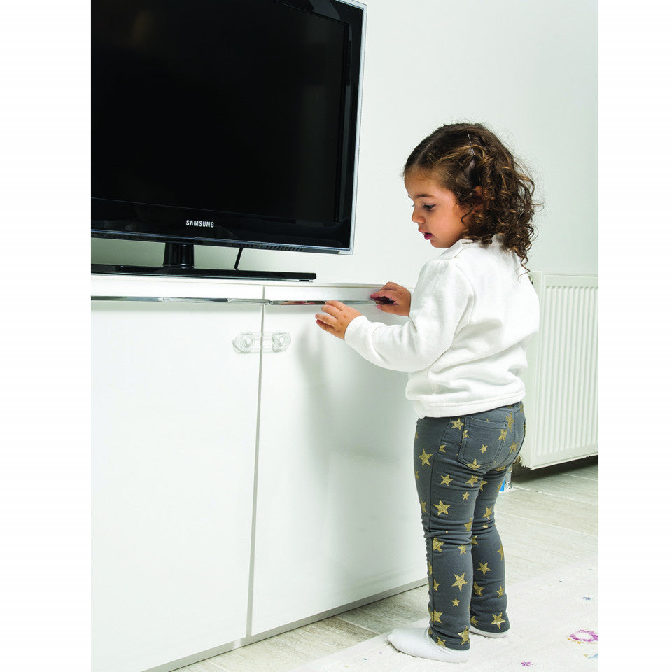 Set 2 mini sigurante universale pentru usi si dulapuri BabyJem, albe
