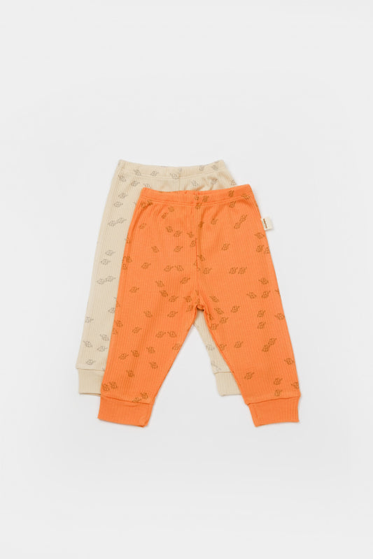 Set 2 pantalonasi Printed, BabyCosy, 50% modal+50% bumbac, Stone/Apricot - Pantaloni