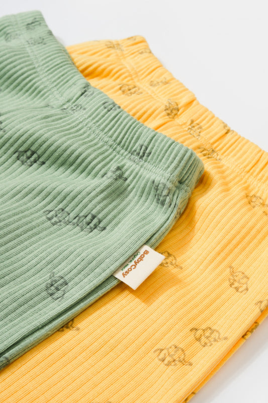 Set 2 pantalonasi Printed, BabyCosy, 50% modal+50% bumbac, Verde/Lamaie - Pantaloni