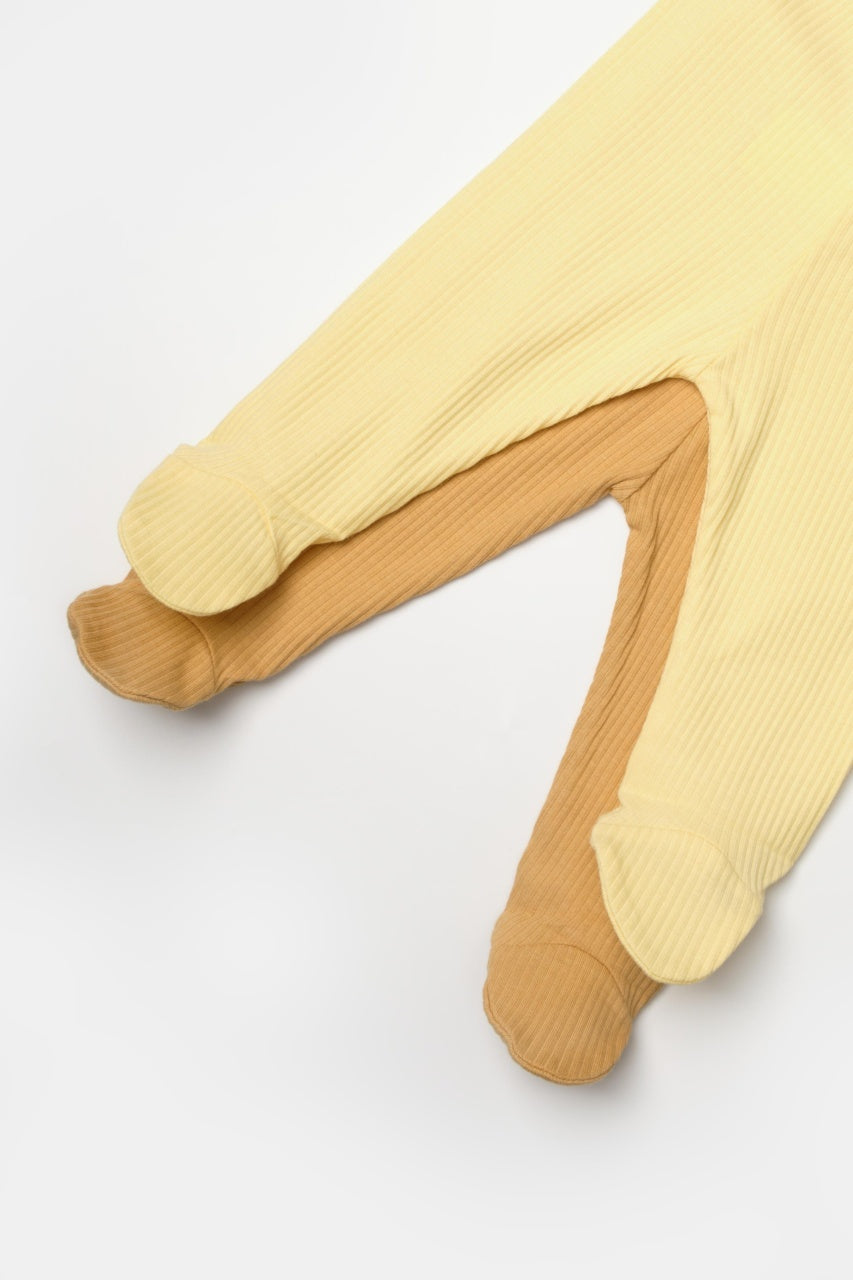 Set 2 pantaloni cu botosei Bamboo, galben, BabyCosy, 50%bumbac+50% bambus