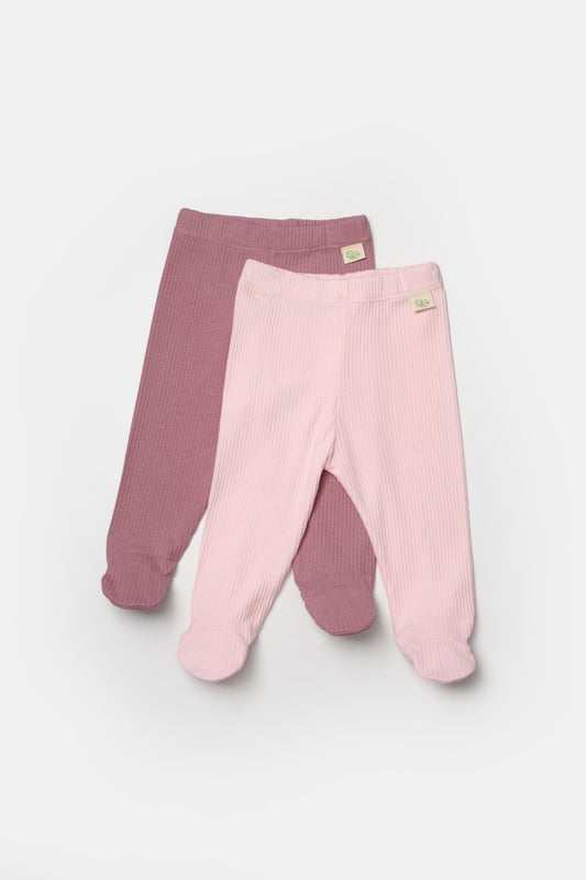 Set 2 pantaloni cu botosei Bamboo, roz, BabyCosy, 50%bumbac+50% bambus - Pantaloni
