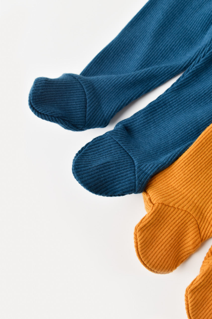 Set 2 pantaloni cu botosei bebe unisex din bumbac organic si modal - Bleumarin/Sofran, BabyCosy