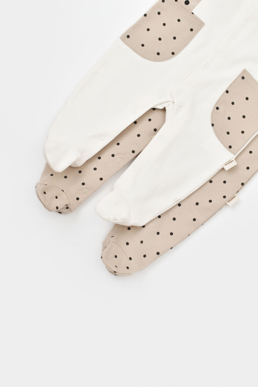Set 2 salopete cu buzunare Girafa, BabyCosy, 100% bumbac organic