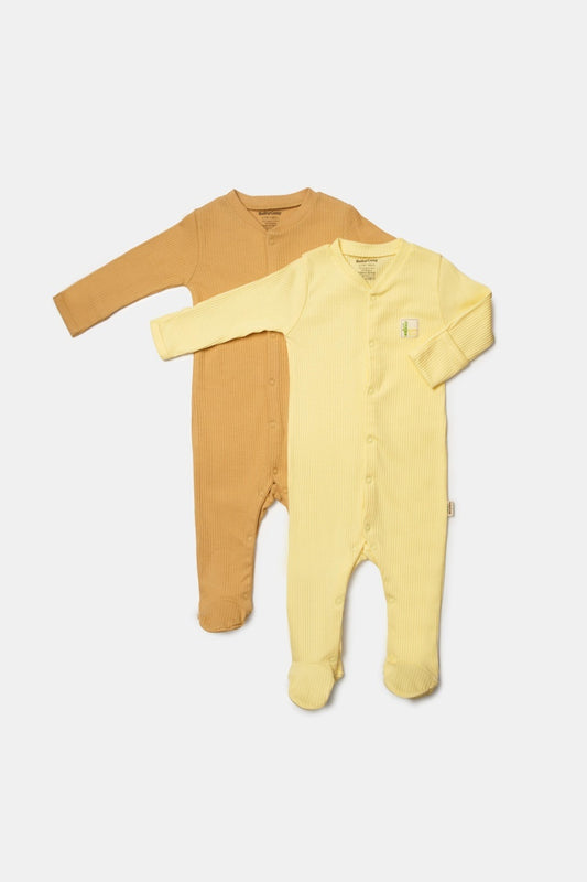 Set 2 salopete lungi Bamboo, galben, BabyCosy, 50%bumbac+50% bambus - Salopeta
