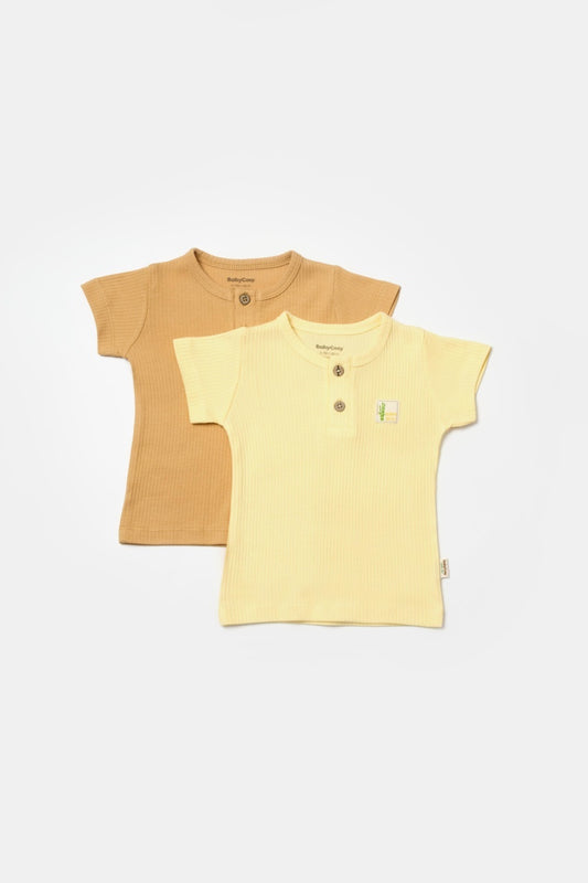 Set 2 tricouri Bamboo, galben, BabyCosy, 50% bumbac+50%bambus - Tricou