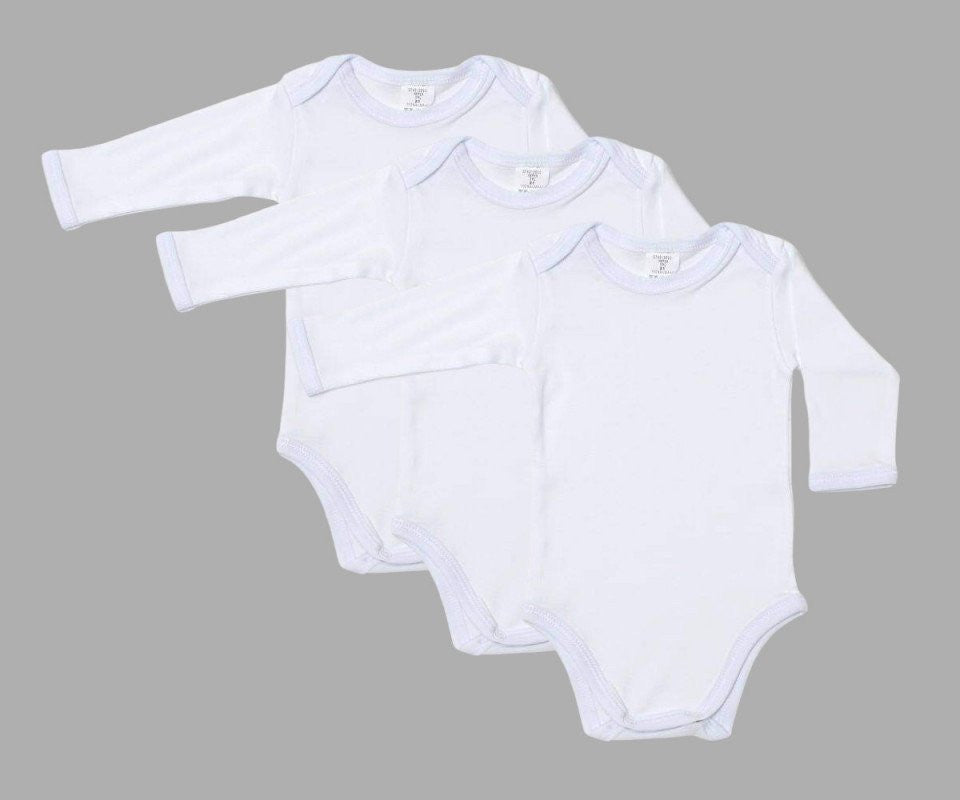 Set 3 body-uri din bumbac albe cu maneca lunga Drool