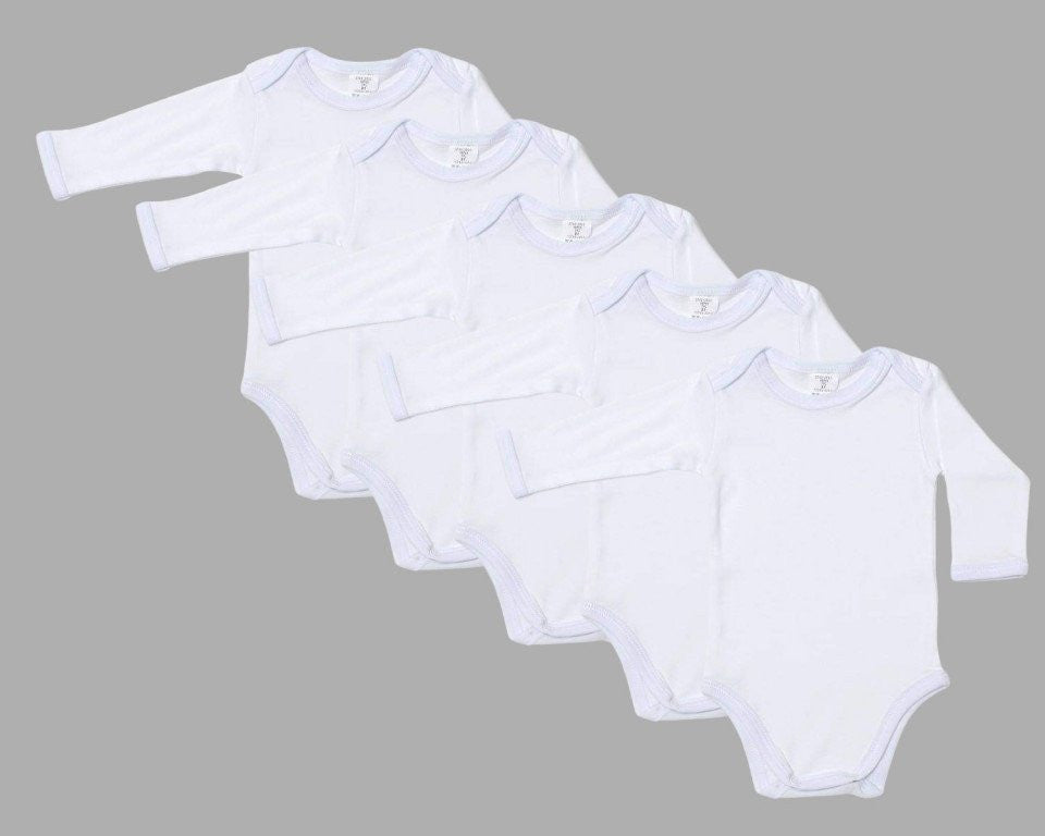 Set 5 body-uri din bumbac albe cu maneca lunga Drool