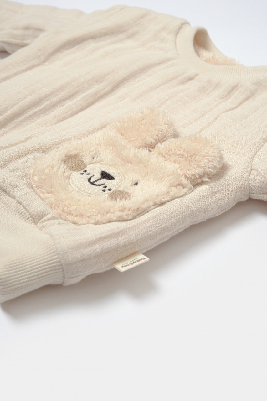Set bluza dublata si pantaloni Ursulet, Winter muselin - Stone, BabyCosy