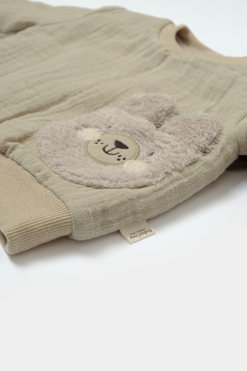 Set bluza dublata si pantaloni Ursulet, Winter muselin - Verde, BabyCosy