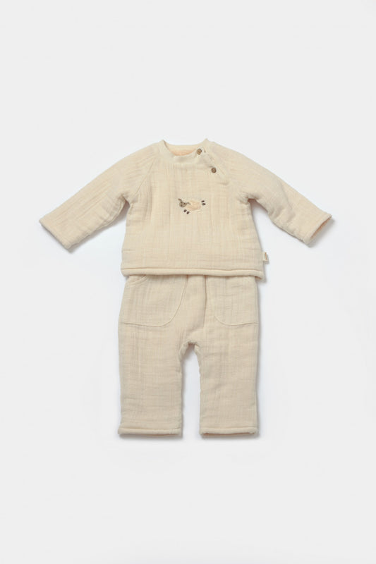 Set bluza dublata si pantaloni, Winter muselin - Stone, BabyCosy - Bluza, Pantaloni