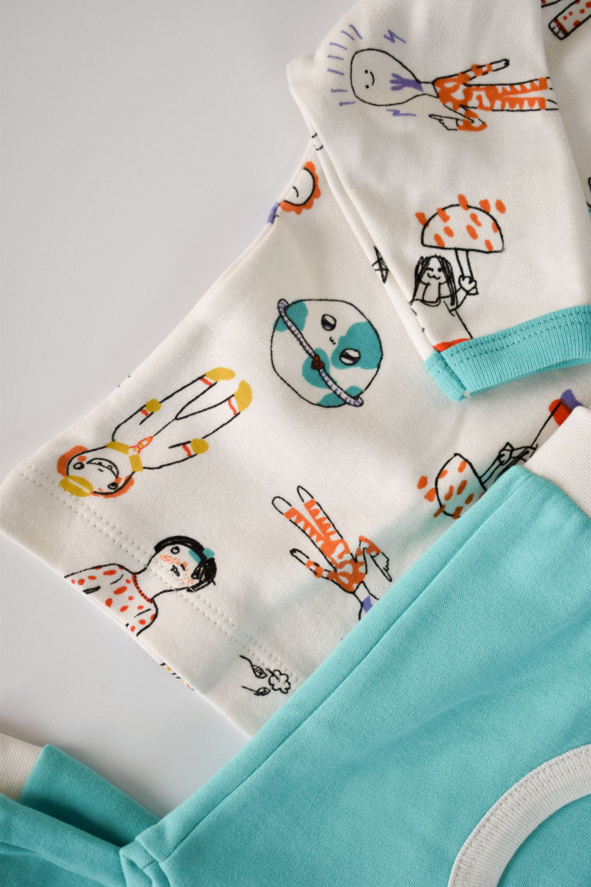 Set bluzita cu maneca lunga si pantaloni lungi, 100% bumbac organic, BabyCosy, Verde