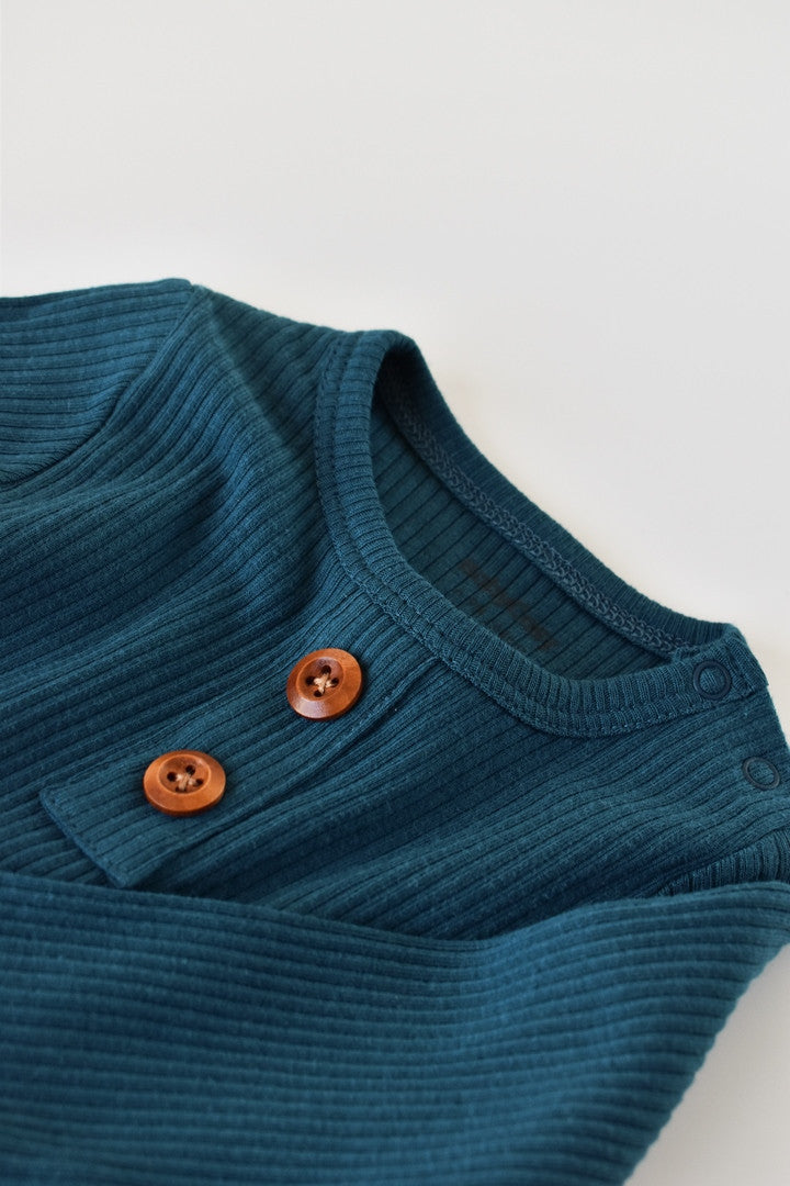 Set bluzita cu maneca lunga si pantaloni lungi din bumbac organic si modal - Bleumarin BabyCosy