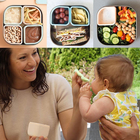 Set cutie cu 2 silipods pentru mancare bebelusi Miniware Grow bento, 3 piese, Keylime+Grey -