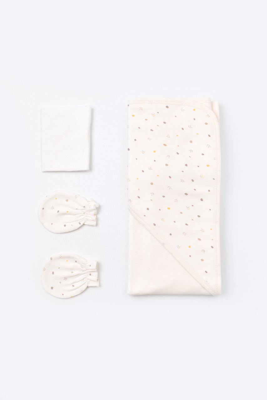 Set de 10 piese pentru nou nascut - 100% bumbac organic - Ecru cu buline, BabyCosy