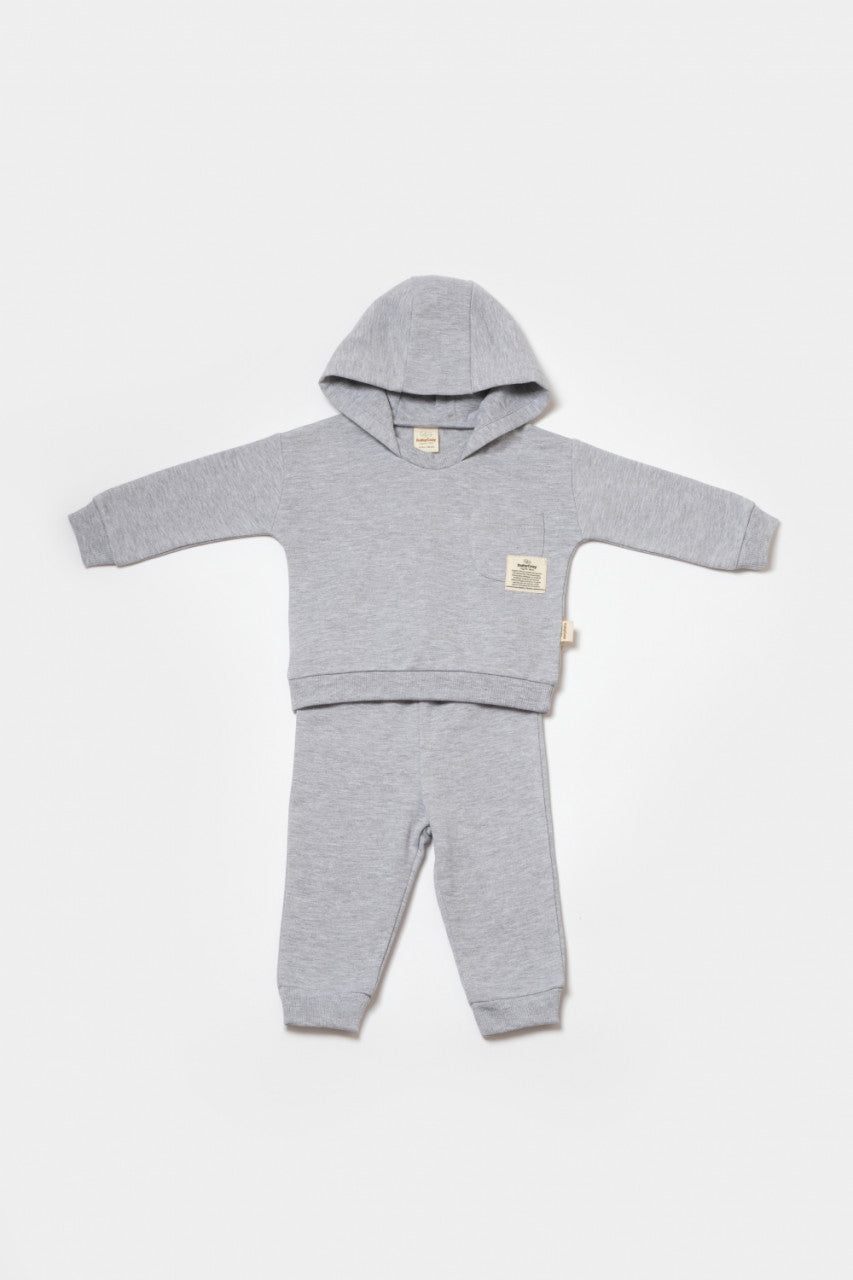 Set hanorac cu gluga si pantaloni, Two thread, 100%bumbac organic - Gri, BabyCosy