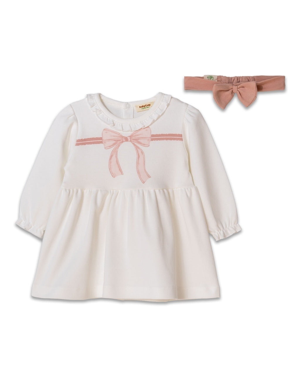Set rochita cu bentita, Bow, BabyCosy, 100%bumbac organic, Powder