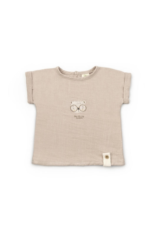 Set tricou maro cu pantaloni scurti TeddyBear, 100% bumbac organic, BabyCosy - Pantaloni scurti, Tricou
