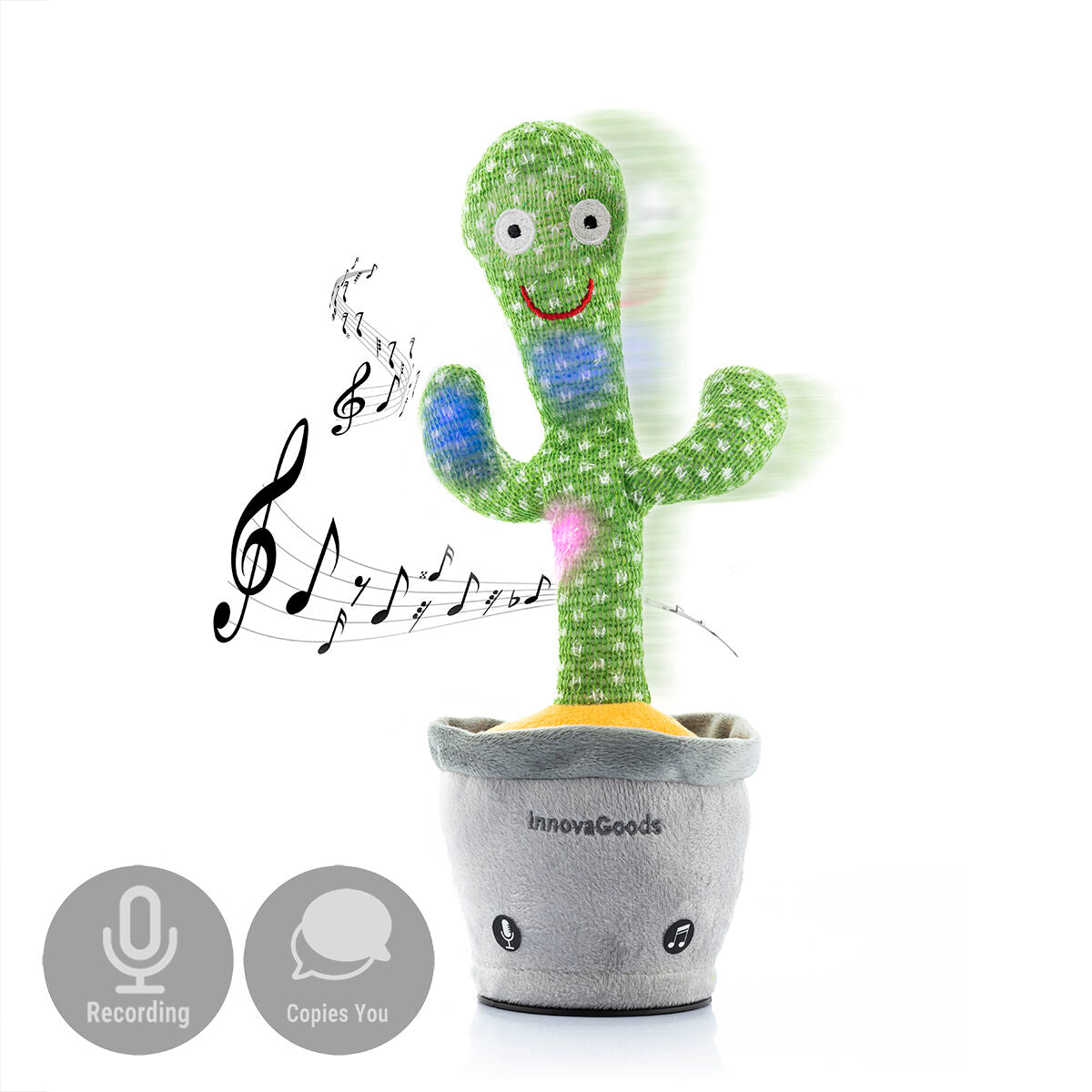 Cactus dansator și vorbitor reîncărcabil cu muzică și LED-uri multicolore Cacxi InnovaGoods - Jucarii si jocuri, Jucării electronice