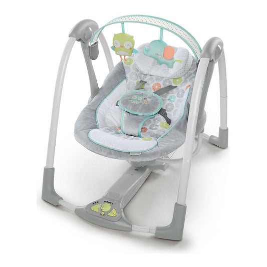 Scaun Balansoar Ingenuity Compact Swing - Hugs & Hoots Alb Gri - Bebelus, Activitate și divertisment