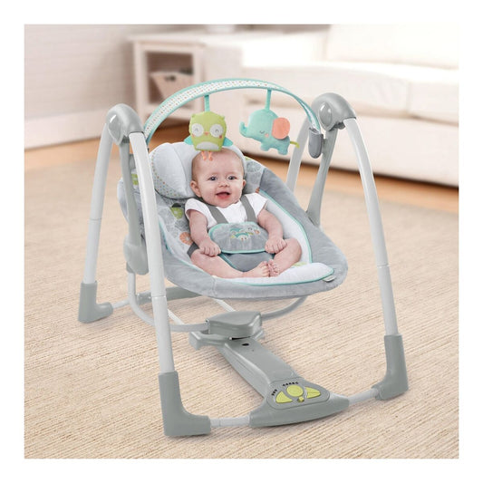 Scaun Balansoar Ingenuity Compact Swing - Hugs & Hoots Alb Gri - Bebelus, Activitate și divertisment