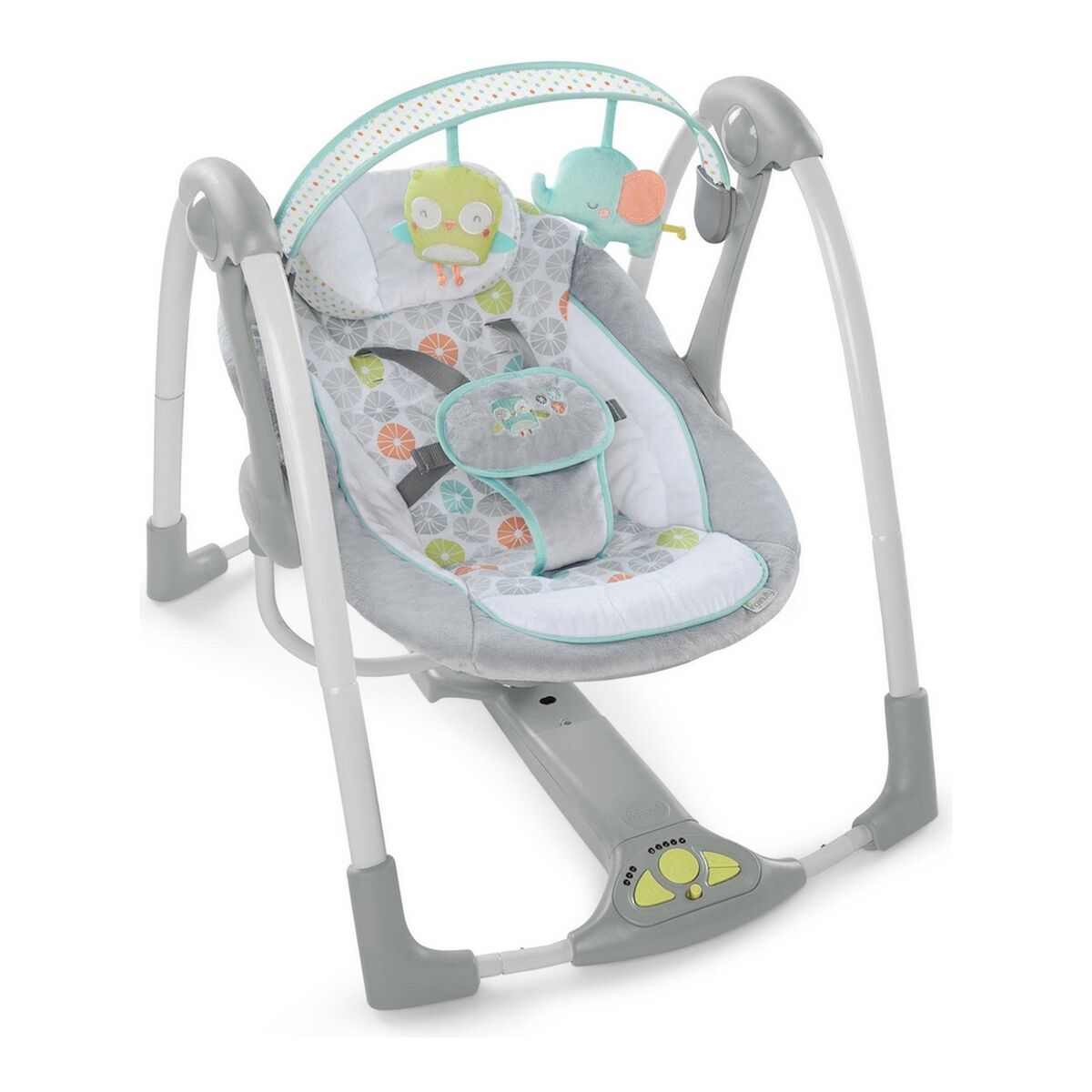 Scaun Balansoar Ingenuity Compact Swing - Hugs & Hoots Alb Gri - Bebelus, Activitate și divertisment