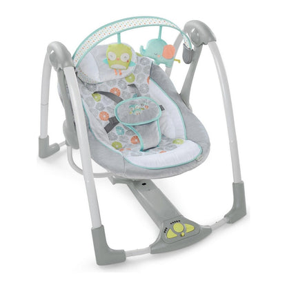 Scaun Balansoar Ingenuity Compact Swing - Hugs & Hoots Alb Gri - Bebelus, Activitate și divertisment