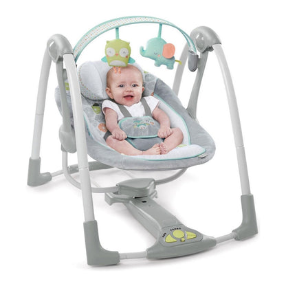 Scaun Balansoar Ingenuity Compact Swing - Hugs & Hoots Alb Gri - Bebelus, Activitate și divertisment