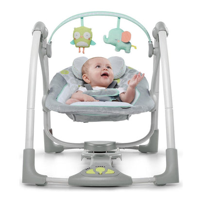 Scaun Balansoar Ingenuity Compact Swing - Hugs & Hoots Alb Gri - Bebelus, Activitate și divertisment