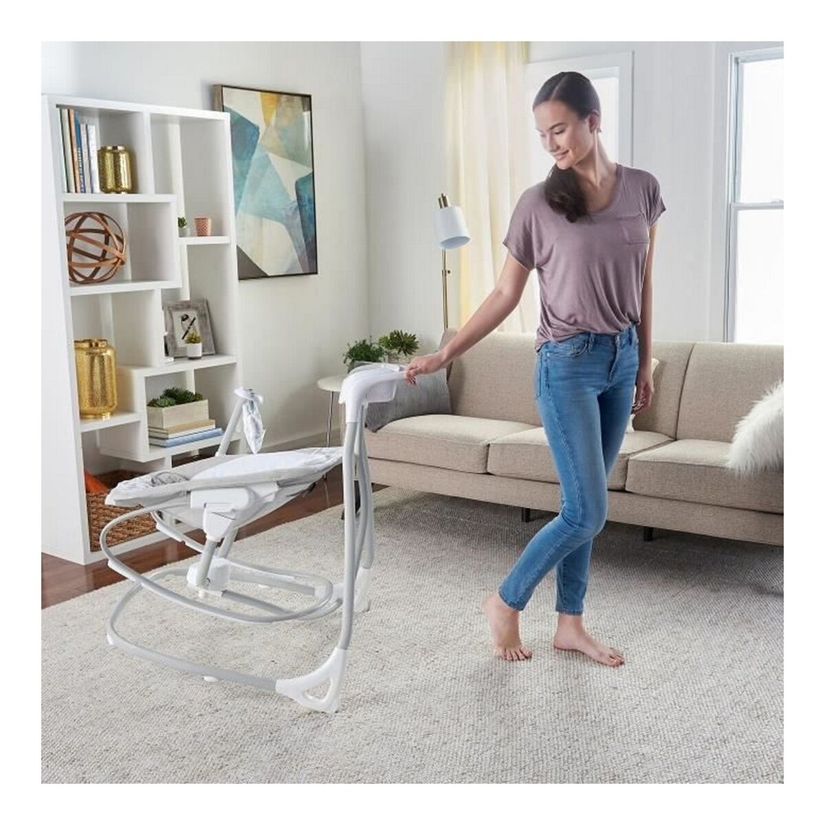 Scaun Balansoar Ingenuity 2-in-1 Swing Lounger - Raylan Gri Alb - Bebelus, Activitate și divertisment