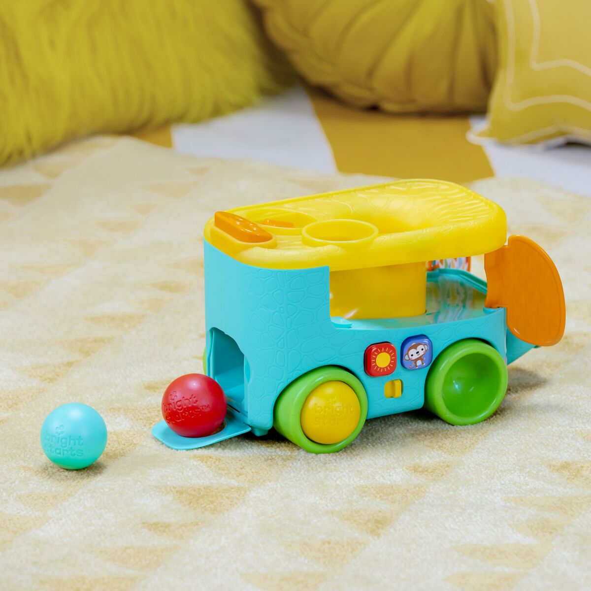 Jucărie de tras și împins Bright Starts Pop & Roll Safari Bus - Bebelus, Jucăriile copilăriei timpurii