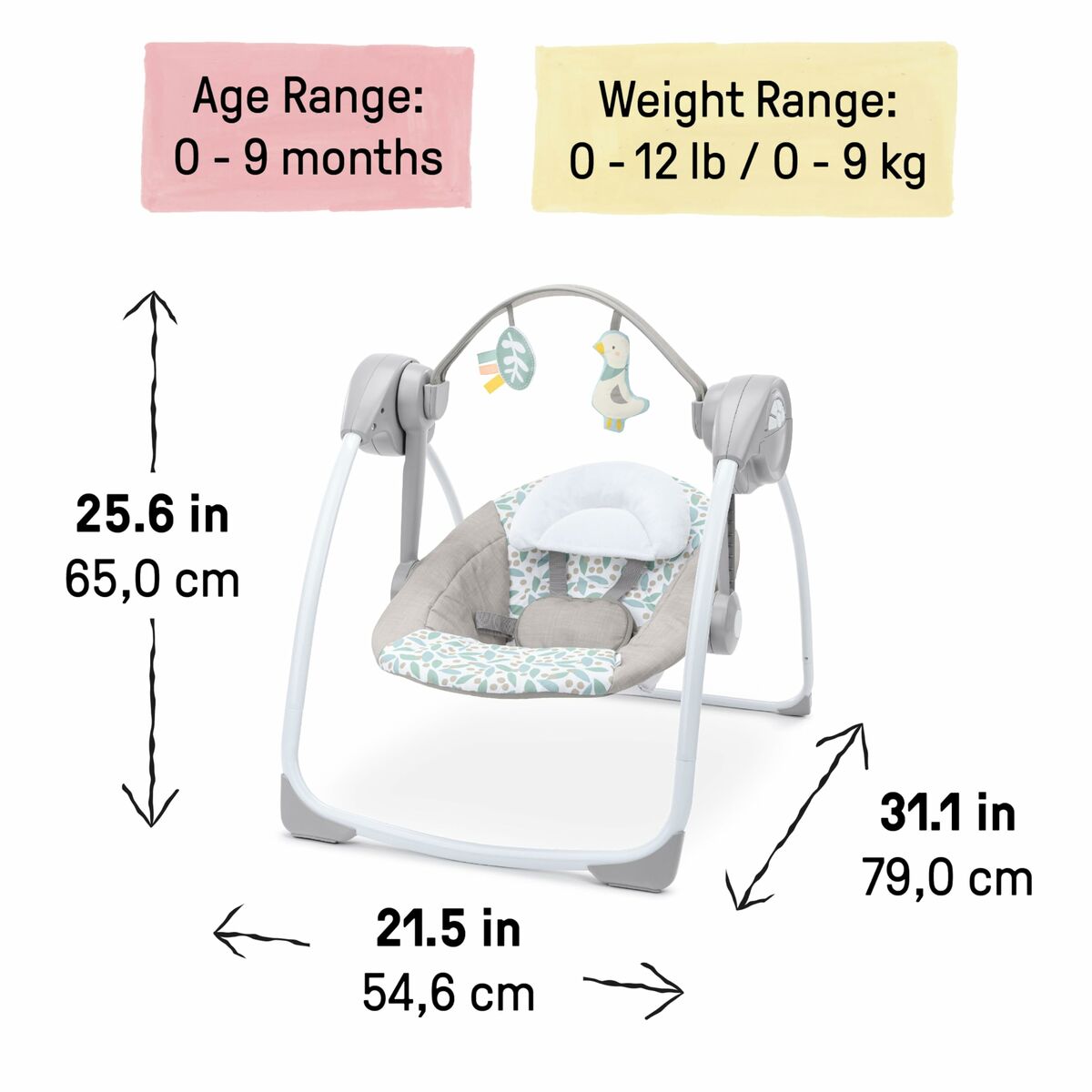 Hamac pentru Bebeluș Ingenuity Gri 54,6 x 79 x 65 cm - Bebelus, Dormitor