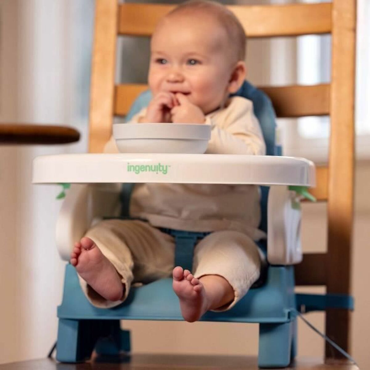 Scaun Înălțător Ingenuity Pliabil 3-în-1, Perna Matlasată, Portabil de Călătorie, Culoare Teal - Bebelus, Alăptarea și hrănirea