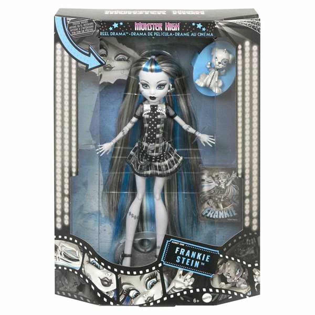 Păpușă Monster High Frankie Stein, Ediție de Colecție Reel Drama (Alb-Negru), Cu Pet Monster, 6+ Ani - Jucarii si jocuri, Păpuși și figurine
