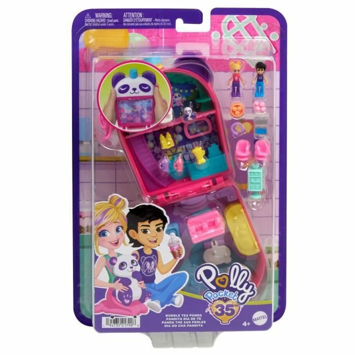 Playset Polly Pocket Panda Bubble Tea-Box with 2 mini-figures and panda HWN95 - Jucarii si jocuri, Păpuși și figurine