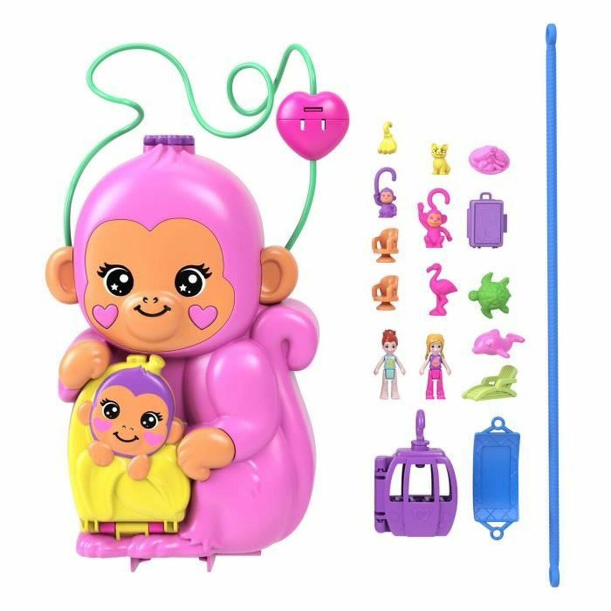 Păpușă bebeluș cu accesorii Polly Pocket Mommy Monkey and Baby - Jucarii si jocuri, Păpuși și accesorii