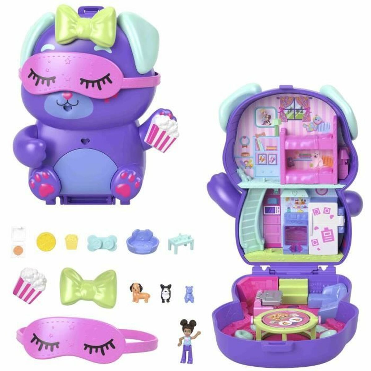 Playset Polly Pocket PUPPY PYJAMA PARTY BOX - Jucarii si jocuri, Păpuși și figurine