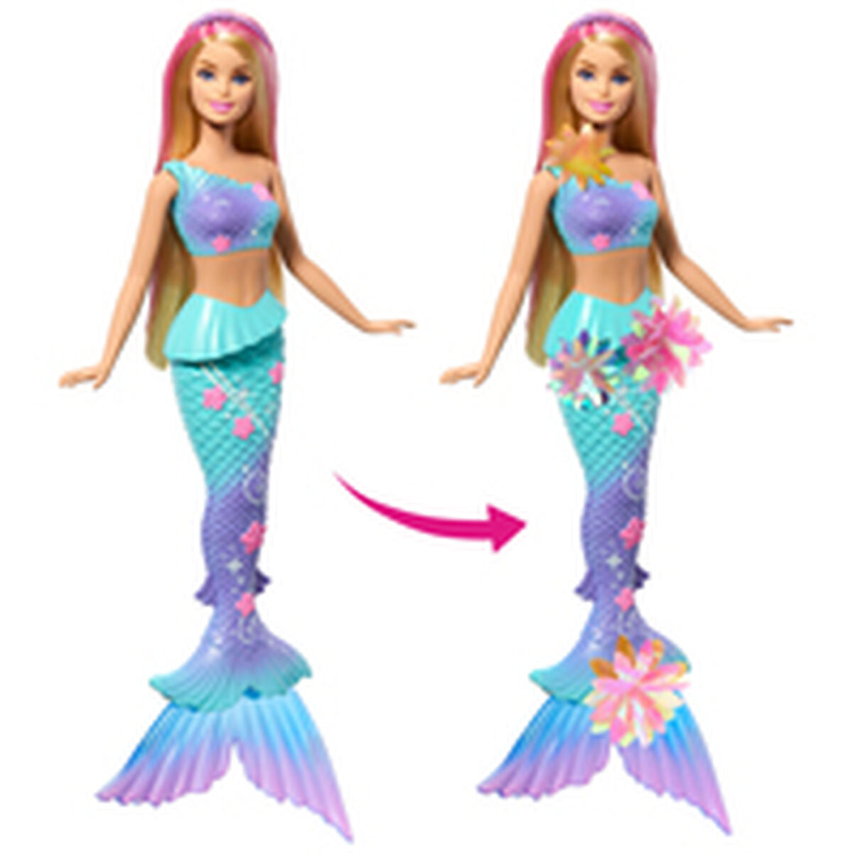 Păpușă Barbie Sirenă Flower Magic, Coadă cu Transformări, Set Flori Detașabile - Jucarii si jocuri, Păpuși și figurine