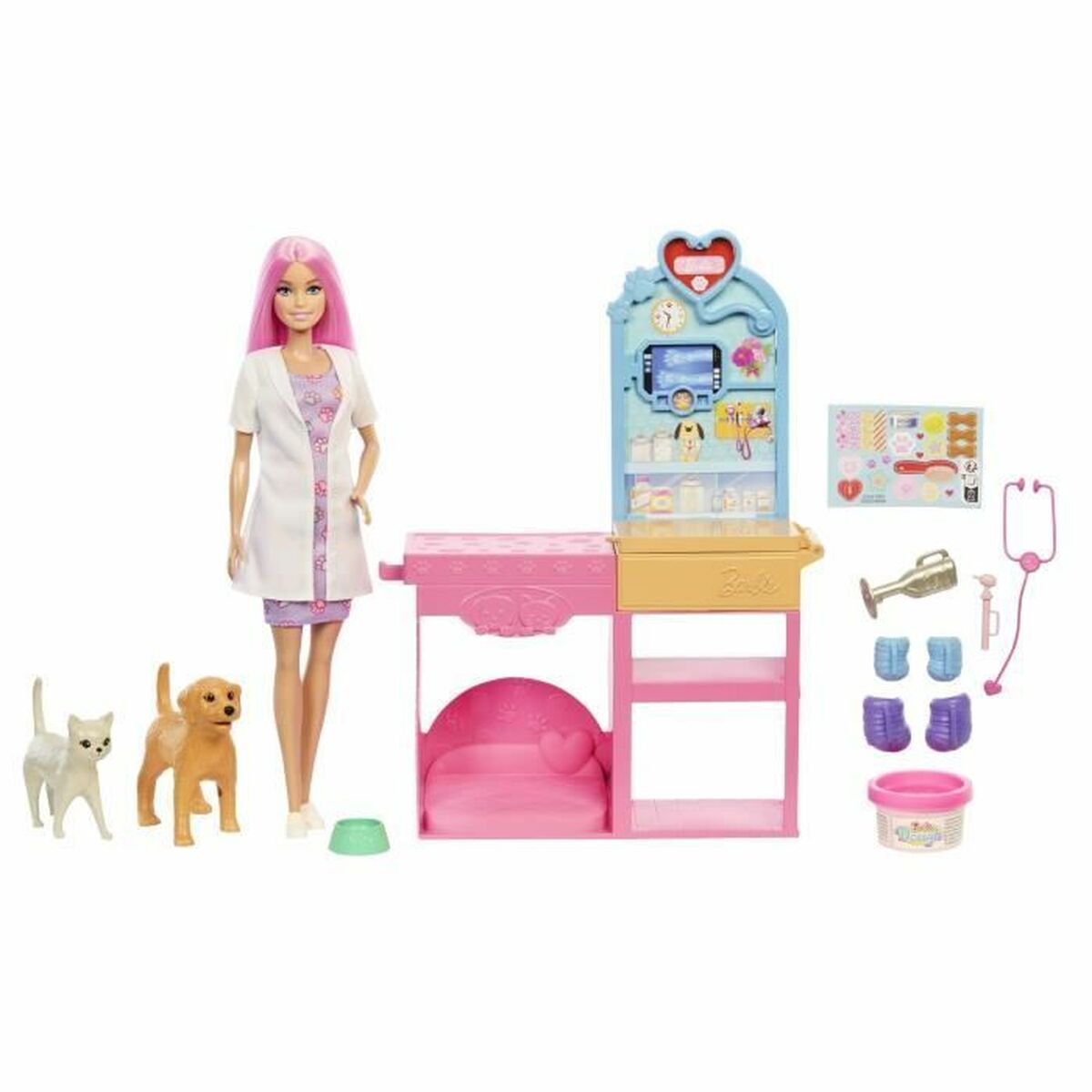 Playset Barbie Veterinarian Clinic 15 Piese - Jucarii si jocuri, Păpuși și figurine